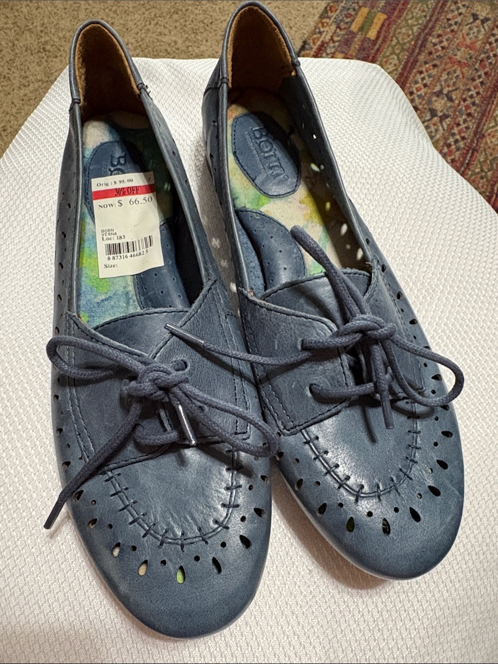 Born Women's Slate Blue Leather Perforated Lace-Up Flats